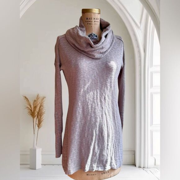 Kaisely Taupe Cowl Neck Cotton blend tunic length Sweater size Small - Picture 1 of 14